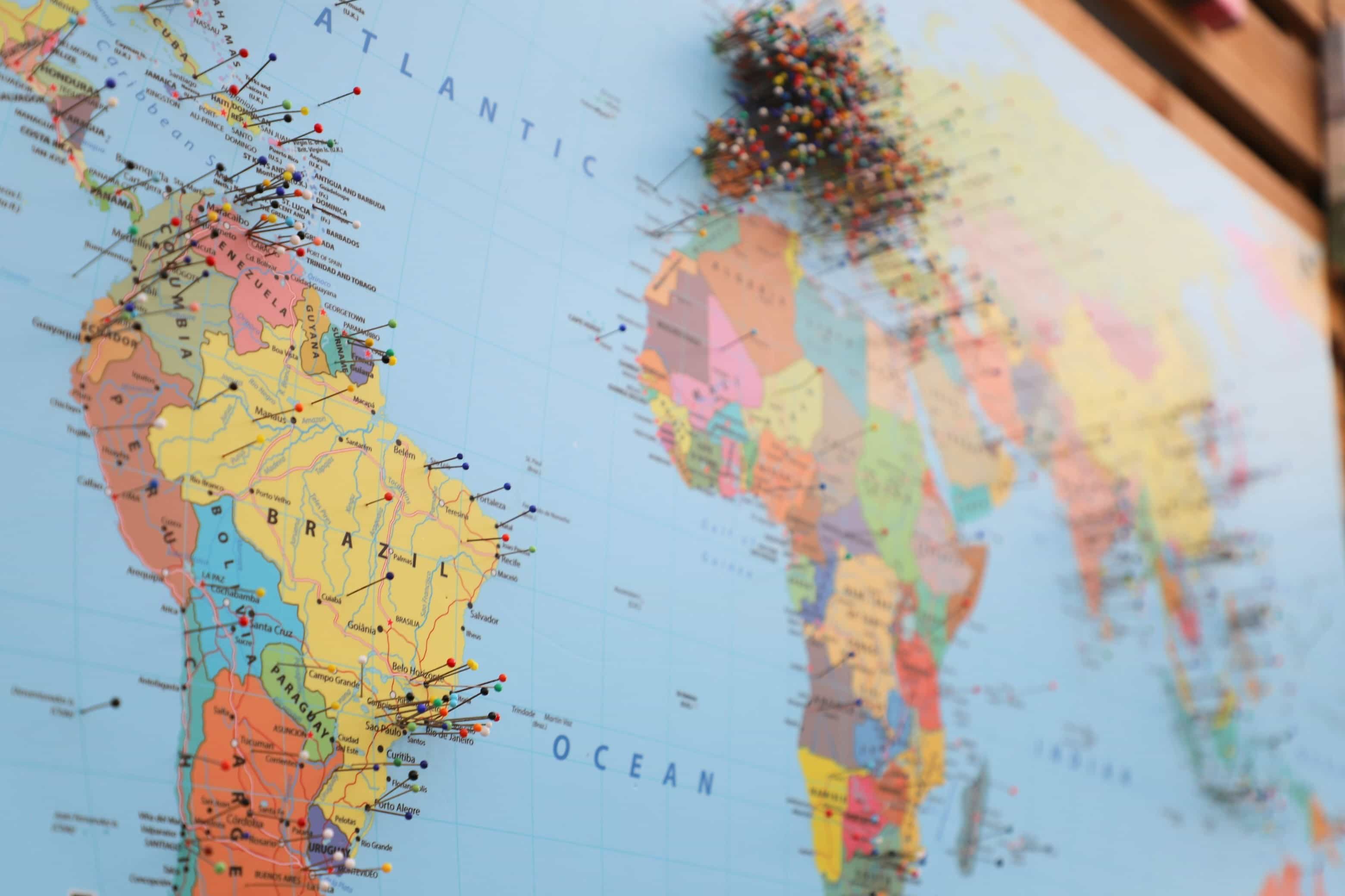 Global export map showing origin to destination flows across 6 continents